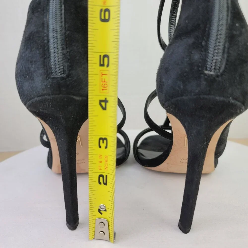 Tamara Mellon Black Suede Love Strappy Stiletto High Heel Sandals EU 37.5 US7